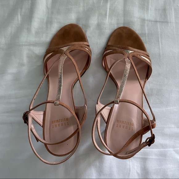 stuart weitzman rose gold suede leather heels - Picture 2 of 5